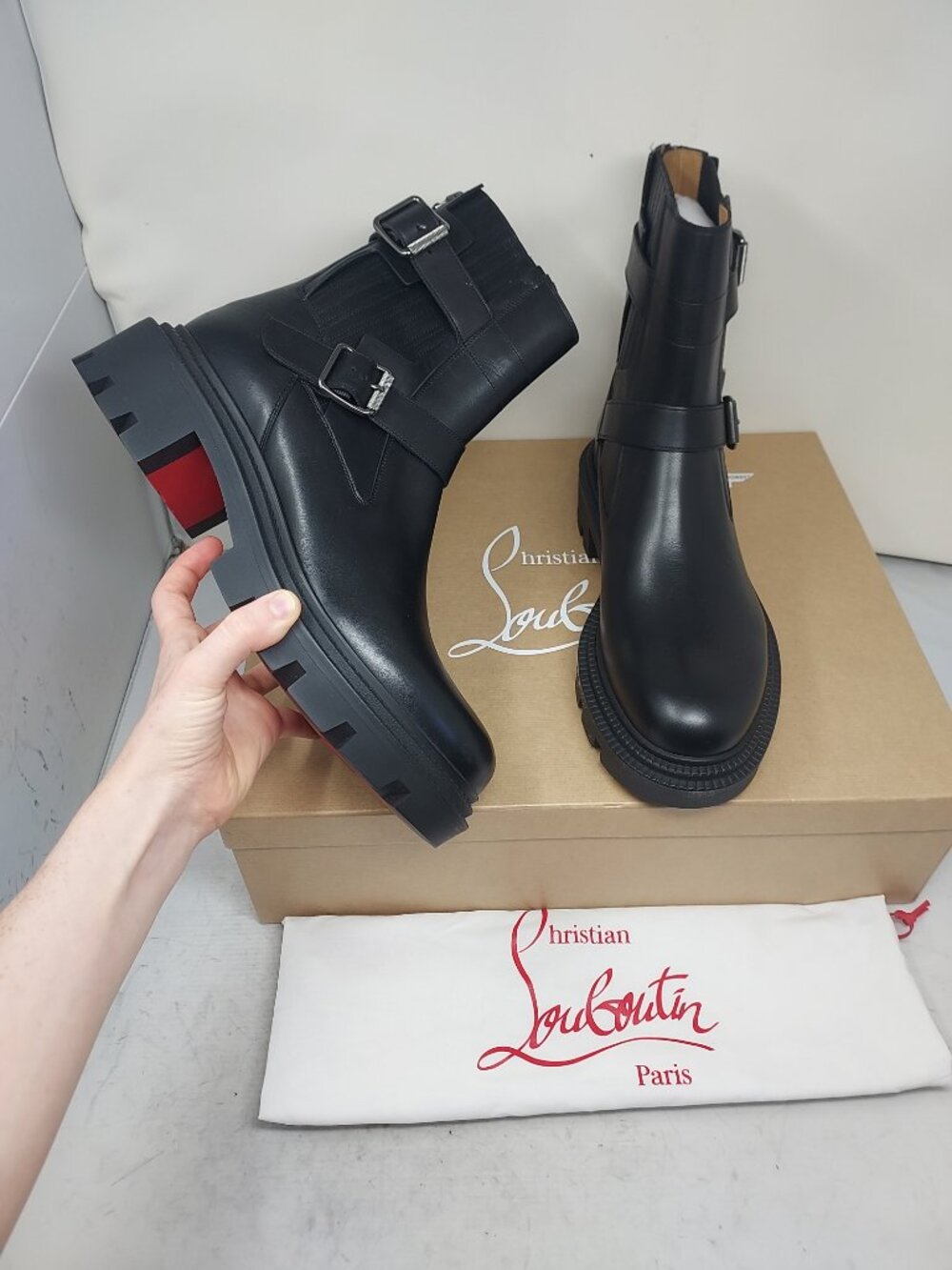CHRISTIAN LOUBOUTIN Black MENS Oxybootie Buckle Leather Boot